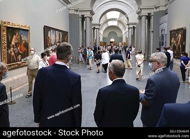 King Felipe VI of Spain, Marcelo Rebelo de Sousa, President of Portugal visit Prado Museum on July 21, 2020 in Madrid, Spain