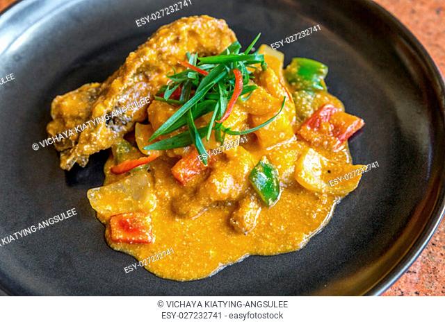 Gourmet spice curry rock lobster with salted egg