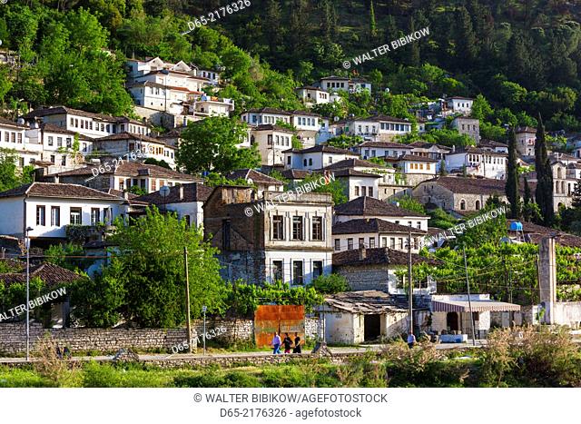 Albania, Berat-area, Gorica, village view along the Osumi River