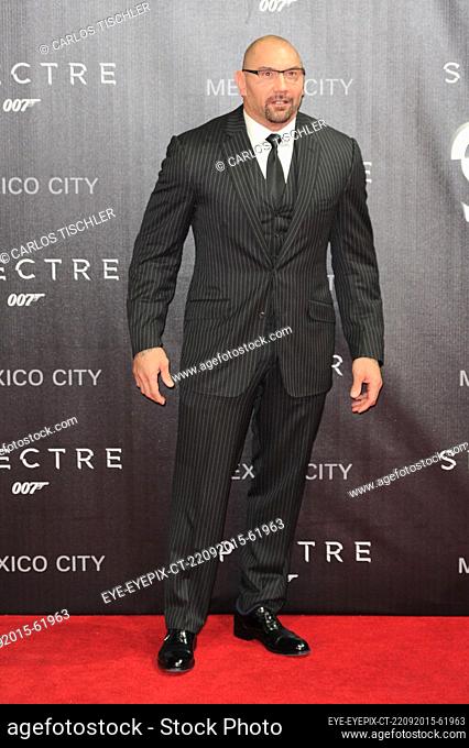 MEXICO CITY, MEXICO - NOV 2, 2015: Dave Bautista poses for photos during the Red Carpet of James Bond 'Spectre' Latin America Film Premiere at Auditorio...
