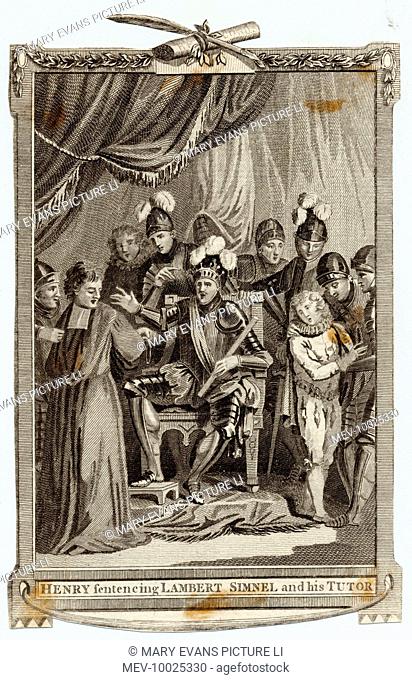 Lambert SIMNEL, who aspired to the English throne, being tried (with his tutor) by Henry VII