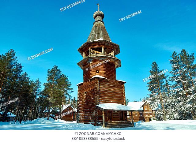Russian Traditional wooden architecture - Bell tower , Malye Karely village, Arkhangelsk region, Russia