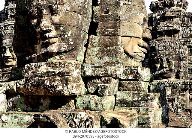 Stone faces of Bayon temple, Angkor Thom, Siem Reap, Cambodia