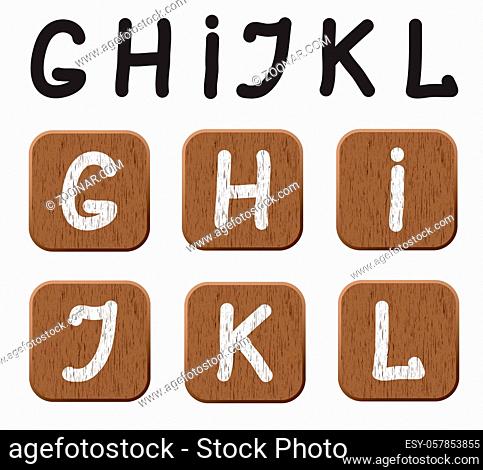 Hand drawn wooden set of letters2 . Vector illustration EPS8