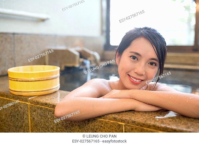 Woman enjoy hot springs at indoor