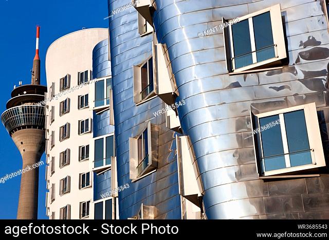 The Neuer Zollhof building by Frank Gehry at the Medienhafen or Media Harbour, Dusseldorf, Germany