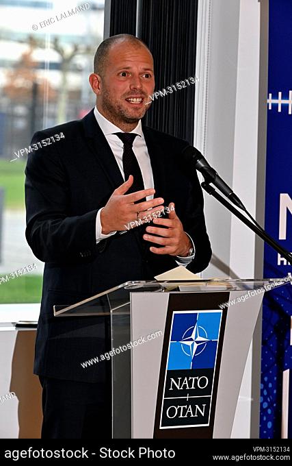 N-VA's Theo Francken pictured during the book presentation of 'NAVO: Braindead or ready for the future?', written by N-VA chamber members Francken and Buysrogge...