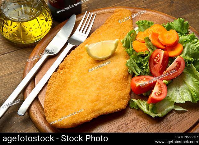 fillet of fried fish with fresh salad