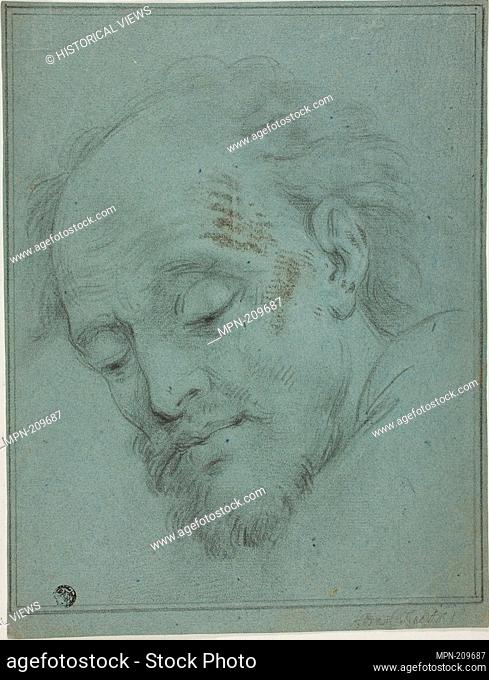 Male Head Looking Down - Unknown artist possibly Italian, 17th century - Origin: Italy, Date: 1600–1699, Medium: Black crayon