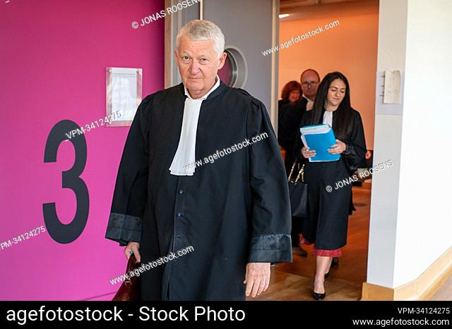 Lawyer Joris Vercraeyen is seen at a session in the case of El Kaouakibi and her partner Nguyen, before the commercial court of Antwerp, Thursday 21 April 2022