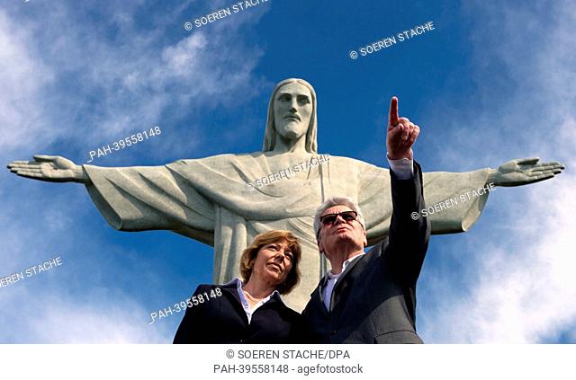 German President Joachim Gauck and his partner Daniela Schadt visit the Christ the Redeemer statue in Rio de Janeiro,  Brazil, 16 May 2013