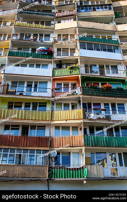 Balconies of housing block known as Falowiec located in Gdansk which is Europe's Largest Residential Building