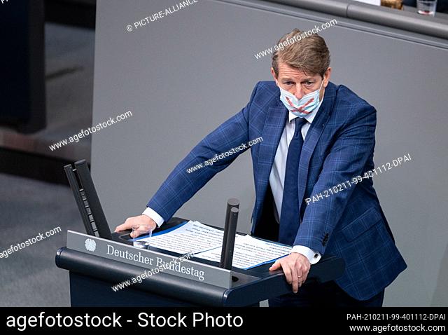 11 February 2021, Berlin: Karsten Hilse, Member of the Bundestag, speaks during a current affairs hour of the plenary session