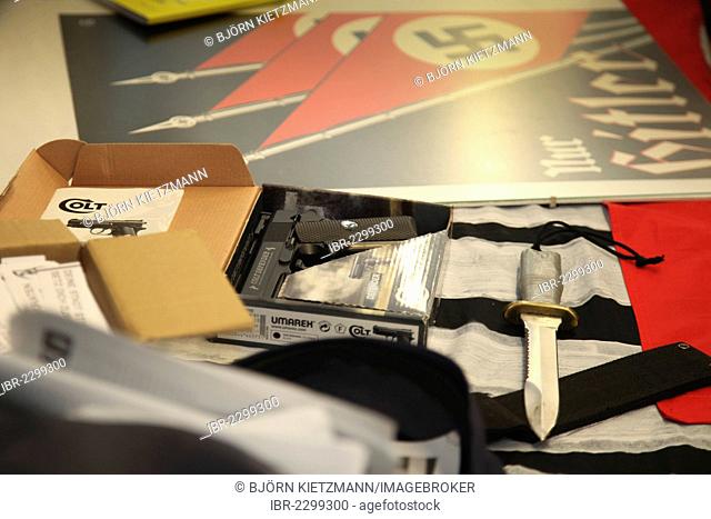 Secured items of the neo-Nazi group Widerstandsbewegung in Suedbrandenburg, priorly banned in Brandenburg, are being presented at the interior ministry, Potsdam