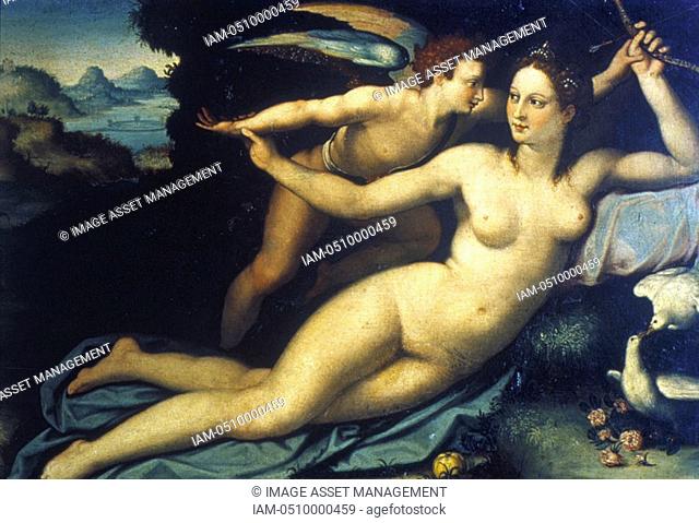 Alessandro Allori Alessandro Bronzino 1535-1607  Italian Florentine painter  'Venus and Cupid'  Uffizi Gallery, Florence