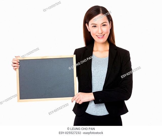 Young Businesswoman showing the chalkboard
