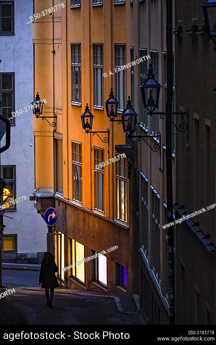 Stockholm, Sweden Pedestrians on a narrow street called Klevgrand on Sodermalm
