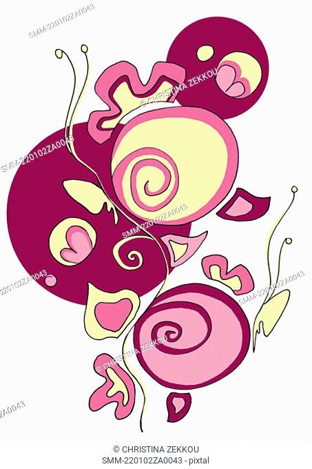 Pink and yellow swirly pattern with butterfly