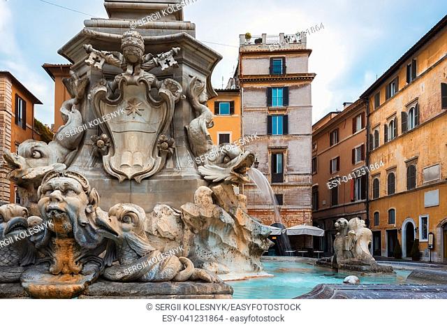 Fountain of the Four Rivers with an Egyptian obelisk. Italy. Rome. Navon Square