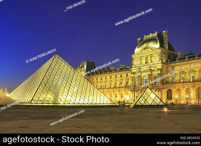 The Louvre at Dusk, Paris, France