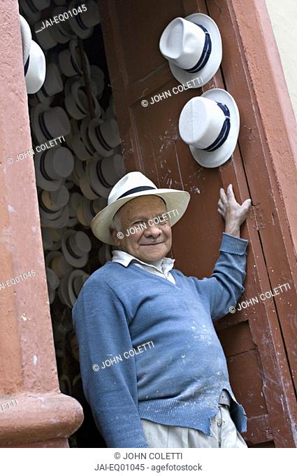 Alberto Pulla at his Panama hat shop, Cuenca, Ecuador