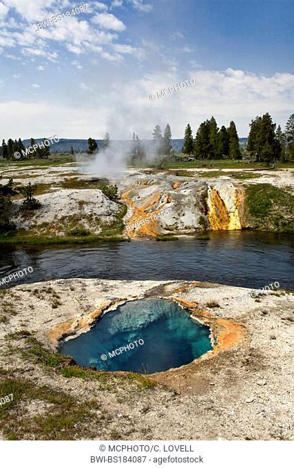 A HOT SPRING near the FIREHOLE RIVER is one of thousands of thermal features in the park, USA, Wyoming, Yellowstone National Park
