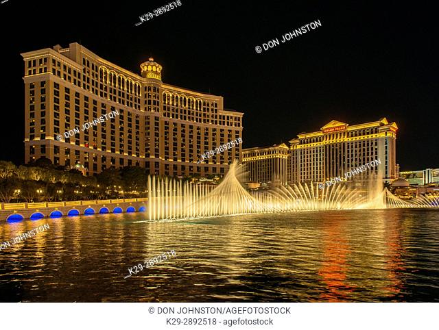 Fountains of Bellagio with Bellagio Hotel, Las Vegas, Nevada, USA