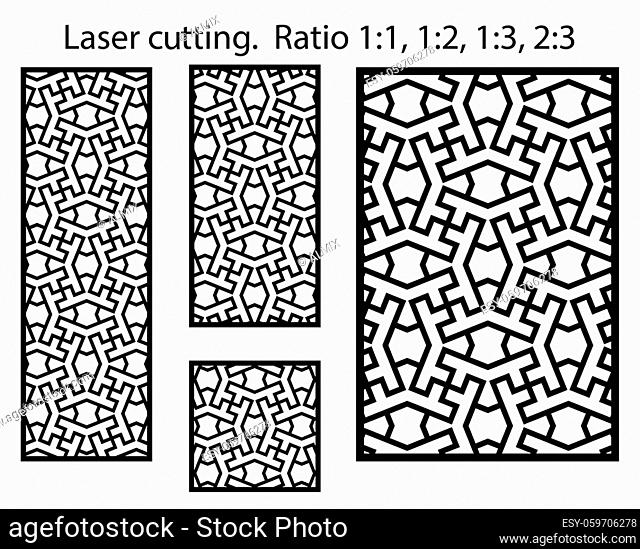 Lazer patterns kit. Set of decorative vector panels for lazer cutting. Template for interior partition in arabesque style