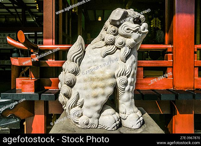 Lion-dog (Komainu). Dazaifu Tenmangu Shrine, Dazaifu, Fukuoka Prefecture, Kyushu Island, Japan
