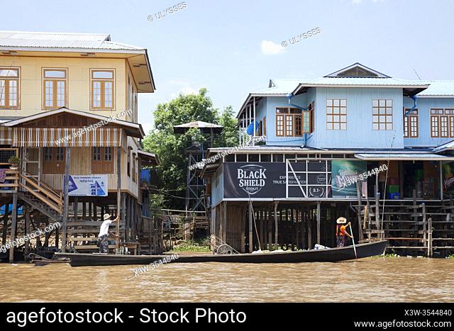 Houses on stilts, In Phaw Khone village, Inle lake, state of Shan, Myanmar, Asia