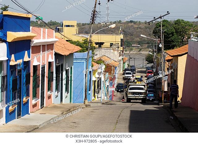 colored houses of historical center town, Bolivar State, Ciudad Bolivar, Bolivarian Republic of Venezuela, South America