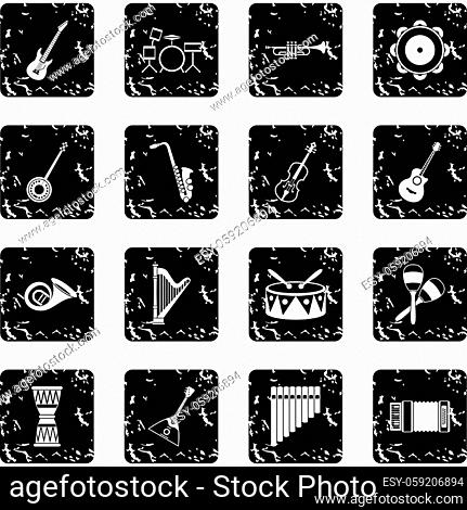 Musical instruments icons set icons in grunge style isolated on white background. Vector illustration