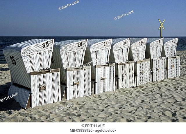 Germany, Schleswig-Holstein, island  Sylt, Hörnum, wicker beach chairs, empty,  consecutively,  Northern Germany, North Frisian islands North frieze country...