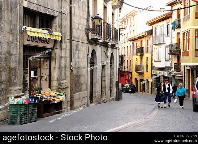 View of a street in the town of Orduna, Biscay, Basque Country, Spain