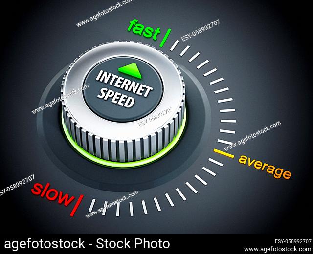 Internet speed dial button pointing fast. 3D illustration