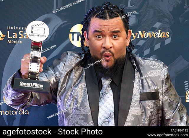 MEXICO CITY, MEXICO – NOVEMBER 29: Abraham Gomez poses for photos during the red carpet of the SmartFilms Awards 2020 at Foro Aire Libre on November 29