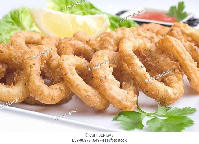 Fried calamari close up