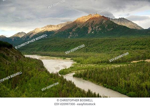 The Matanuska River cuts Through Woods at Chugach Mountains Base