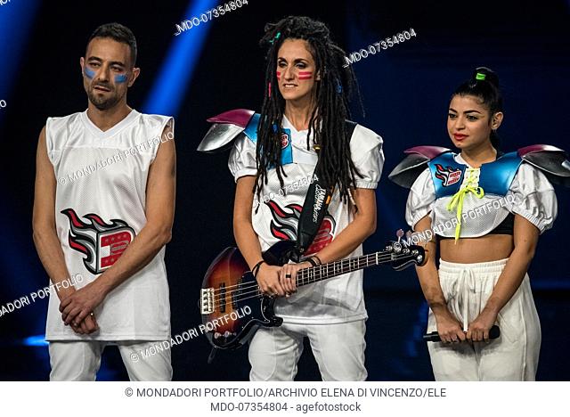 Italian band Booda performs live on stage at X Factor Italia. Monza (Milan), October 31st, 2019