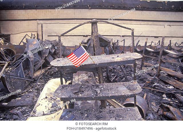 Small American flag at site of 1992 riots, South Central Los Angeles, California