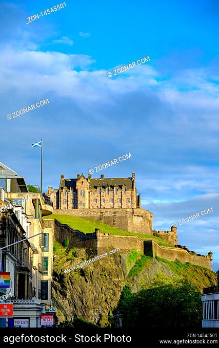 Edinburgh, United Kingdom - July 5, 2019: Old town Edinburgh and Edinburgh Castle on a beautiful summer afternoon