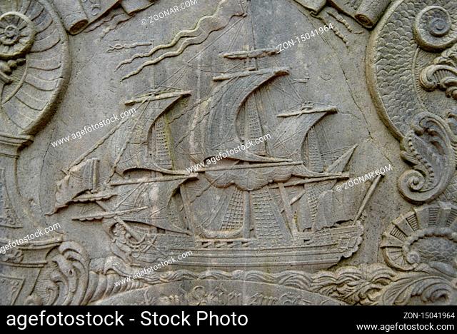 AMRUM, GERMANY - JANUARY 01, 2020: In Nebel on the North Frisian Island Amrum in Germany the historic Sailor Tombstones have been restored