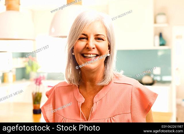 Portrait of happy senior caucasian woman smiling