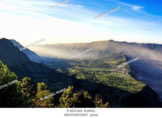 Indonesia, Java, Bromo Tengger Semeru National Park, Mount Bromo volcanic crater at sunrise