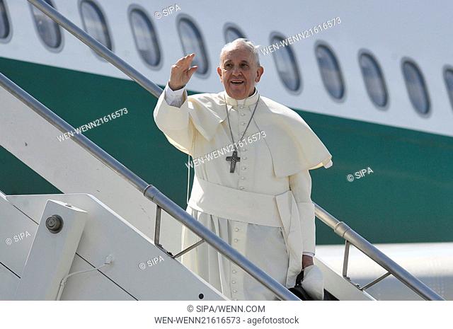Pope Francis departs by plane from Ciampino – G.B. Pastine International Airport to fly to South Korea to attend the 6th Asian Youth Day Featuring: Pope Francis...
