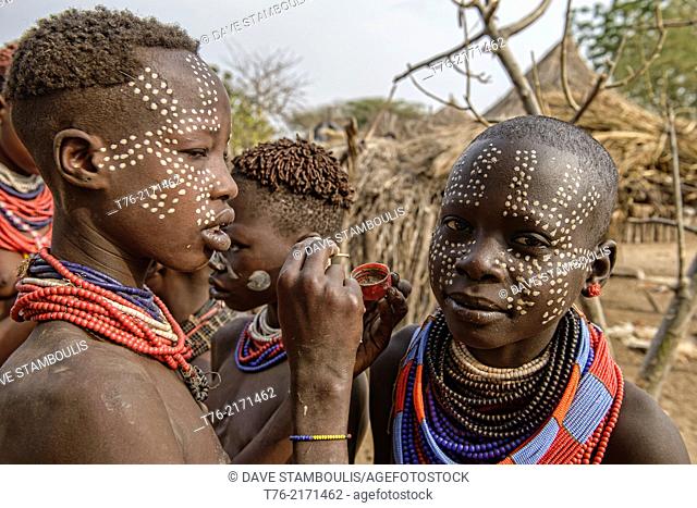 Karo girl with face paint in Kolcho on the Omo River, Ethiopia