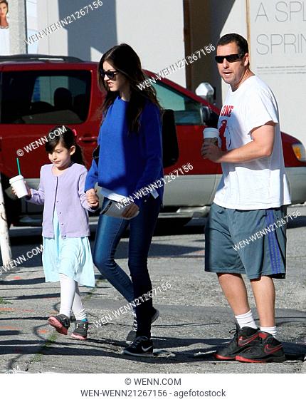 Adam Sandler out with his family in Brentwood Featuring: Adam Sandler, Sadie Sandler, Jackie Sandler Where: Los Angeles, California