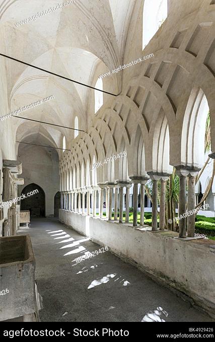 The cloister garden in the Chiostro del Paradiso, Duomo di Sant'Andrea. Cathedral of St Andrew, Amalfi, Campania, Italy, Europe