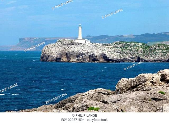 Lighthouse at the Mouro Island in Santander, Cantabria, Spain