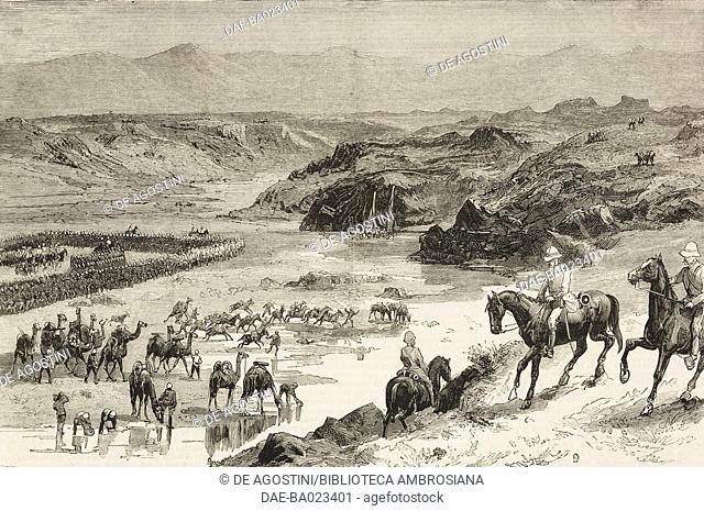 The rush for water, the British Army after the battle of Tamasi, March 13, Sudan, Mahdist War, illustration from the magazine The Graphic, volume XXIX, n 749